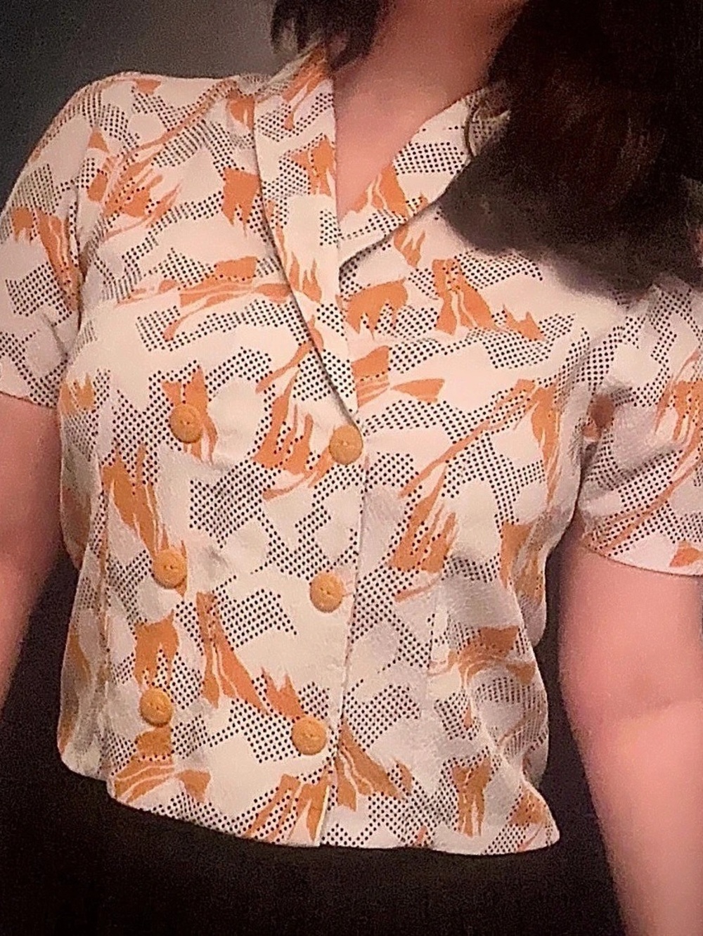 Vintage 80s Cropped Button Front Blouse, Double-Breaster
